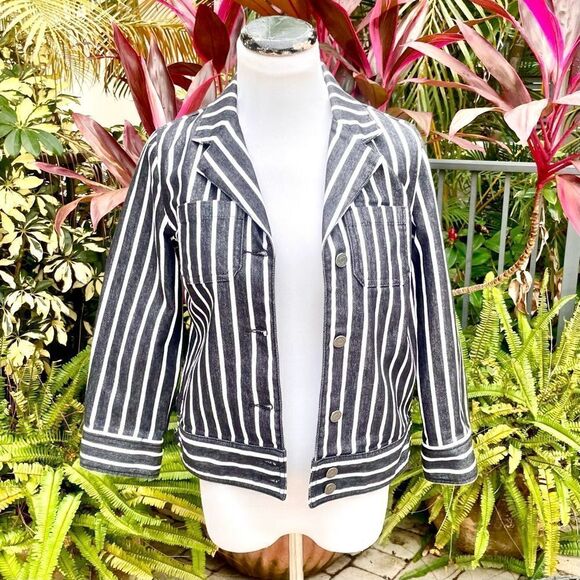 Lauren Ralph Lauren White Stripe Dark Denim Jacket - Picture 2 of 11